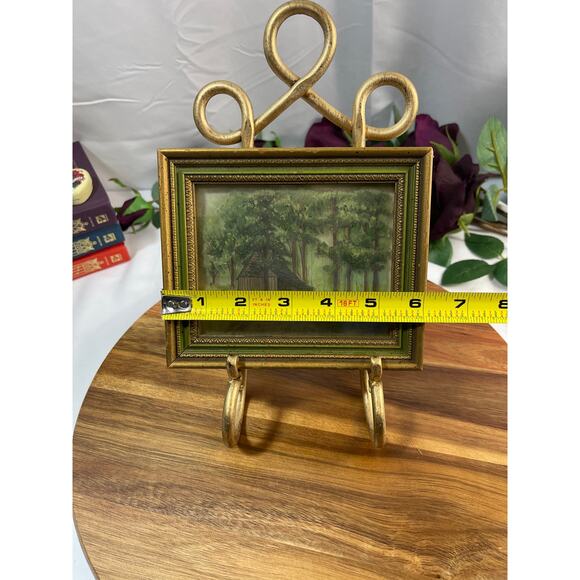 Vintage Glass Painting of a Cabin in the Woods – Signed & Inscribed - Picture 5 of 9